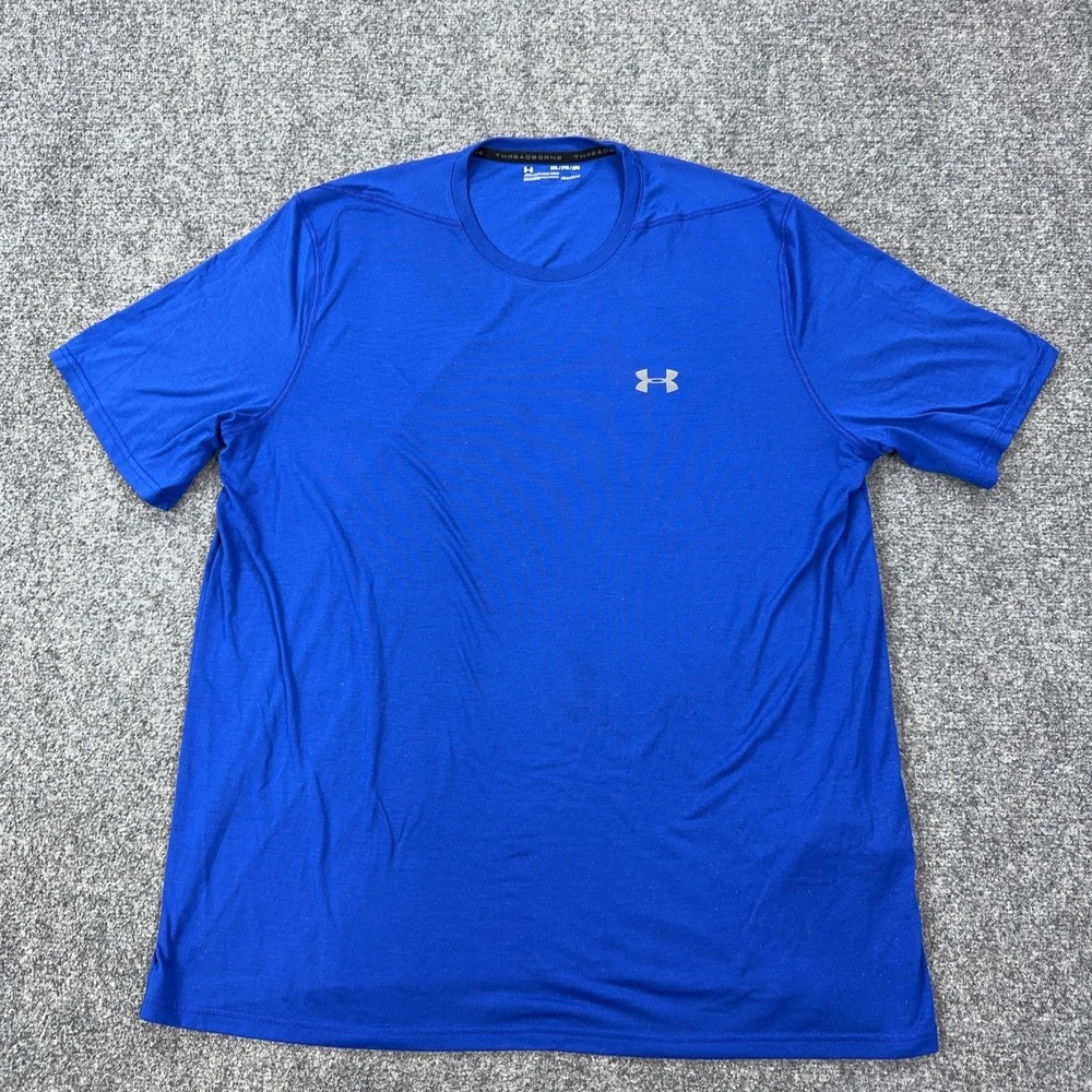 Under Armour Threadborne HeatGear Shirt Mens 2XL Blue Short Sleeve Athletic Tee